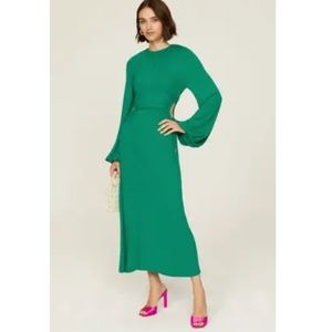 Rebecca Vallance Edie Cutout Midi Dress In Green Balloon-Sleeve Size 4
